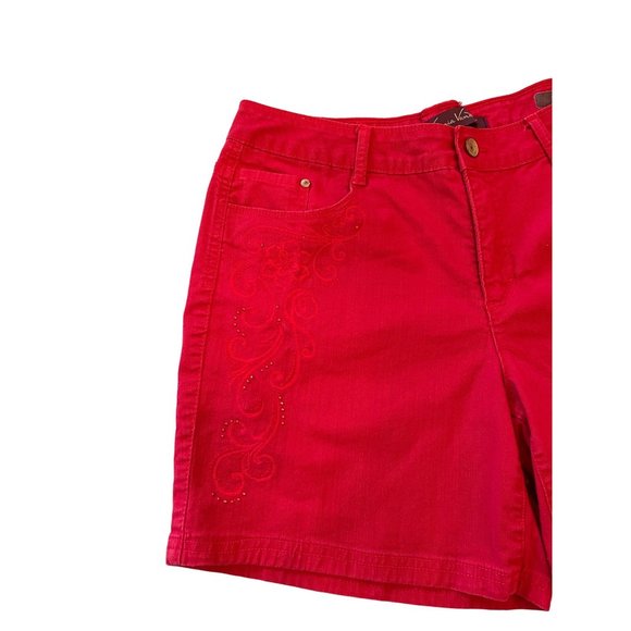 Gloria Vanderbilt Women's Shorts 12 Red 5 Pocket Embroidery and Rhinestones - Picture 3 of 5